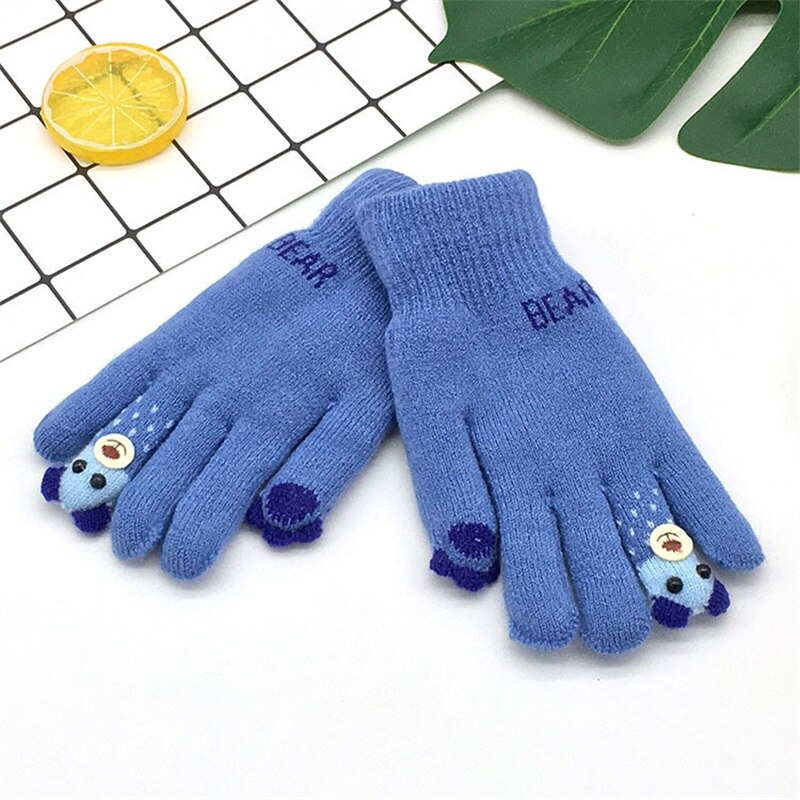 Winter Warme Handschoenen Voor Kinderen 3-8years Verdikte Kids Baby Wanten Buitensporten Vingertop Beer Dubbele Leuke Handschoenen: A