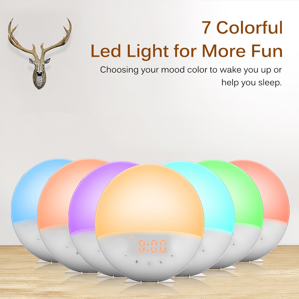 Colorful Night Light Simulation Sunrise Wake Up Alarm Sleep Music Light Night Light Music Clock