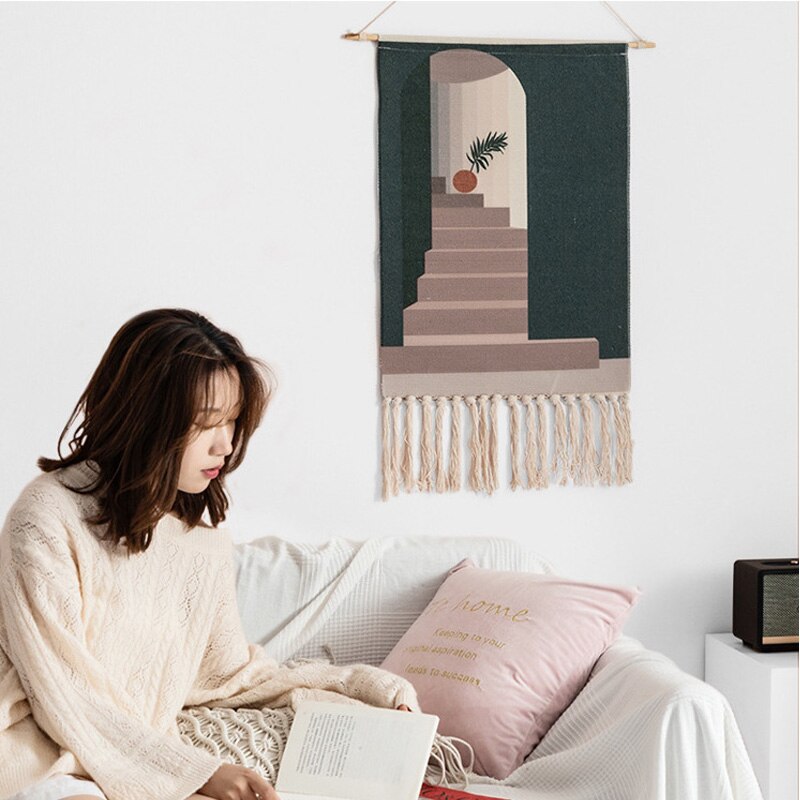 Tenture murale à motifs géométriques style Boho, accessoires de décoration pour la maison, coton et lin, tissé à la main, Art de la maison: J
