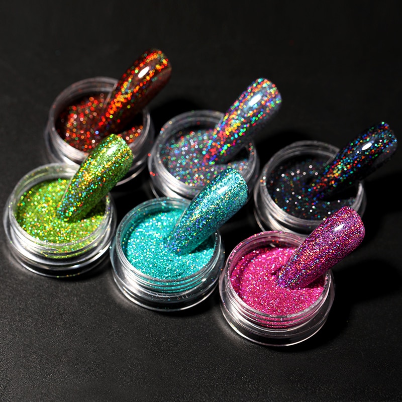 Poudre holographique pour ongles, paillettes argentées colorées, Pigments pour Nail Art, outils de décoration, DIY