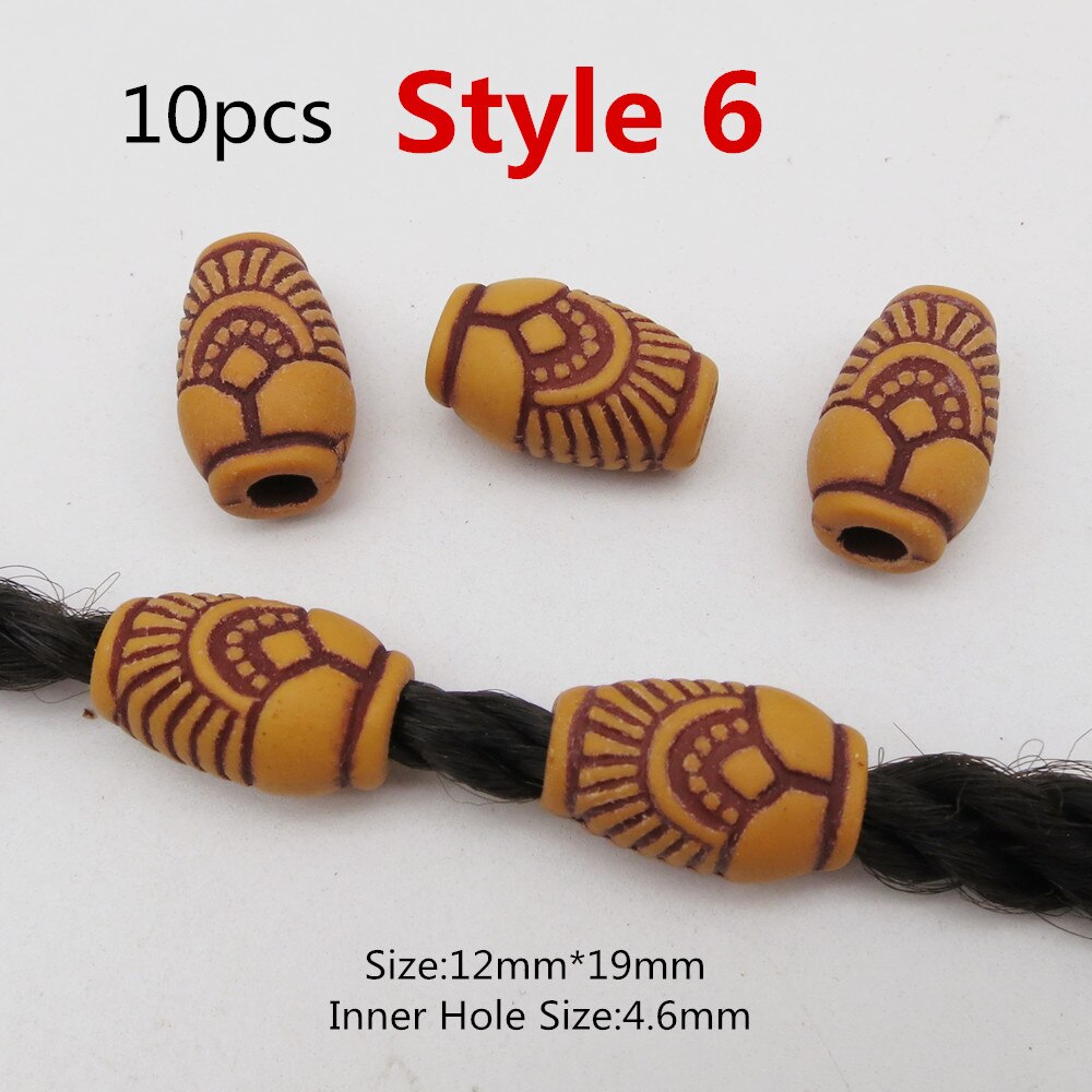 10 st/förpackning träimitation plast virkat hår fläta dread dreadlock pärlor ringar tub för håraccessoarer: 10 st stil 6