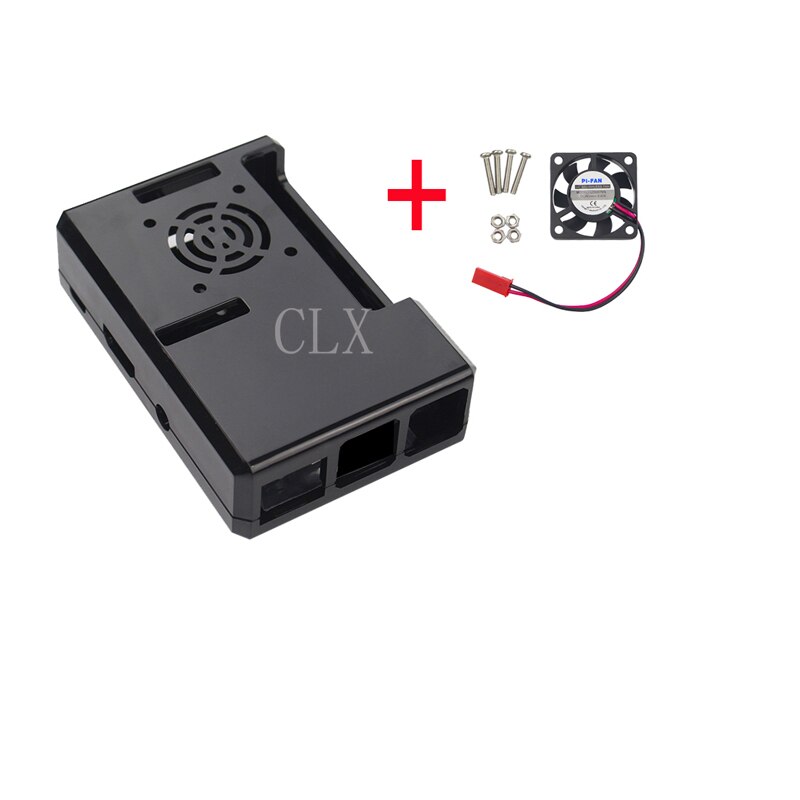 Carcasa Raspberry Pi 3 ABS transparente/rojo/azul, carcasa + CPU, ventilador de refrigeración, compatible con Raspberry Pi 3, modelo B +: black case