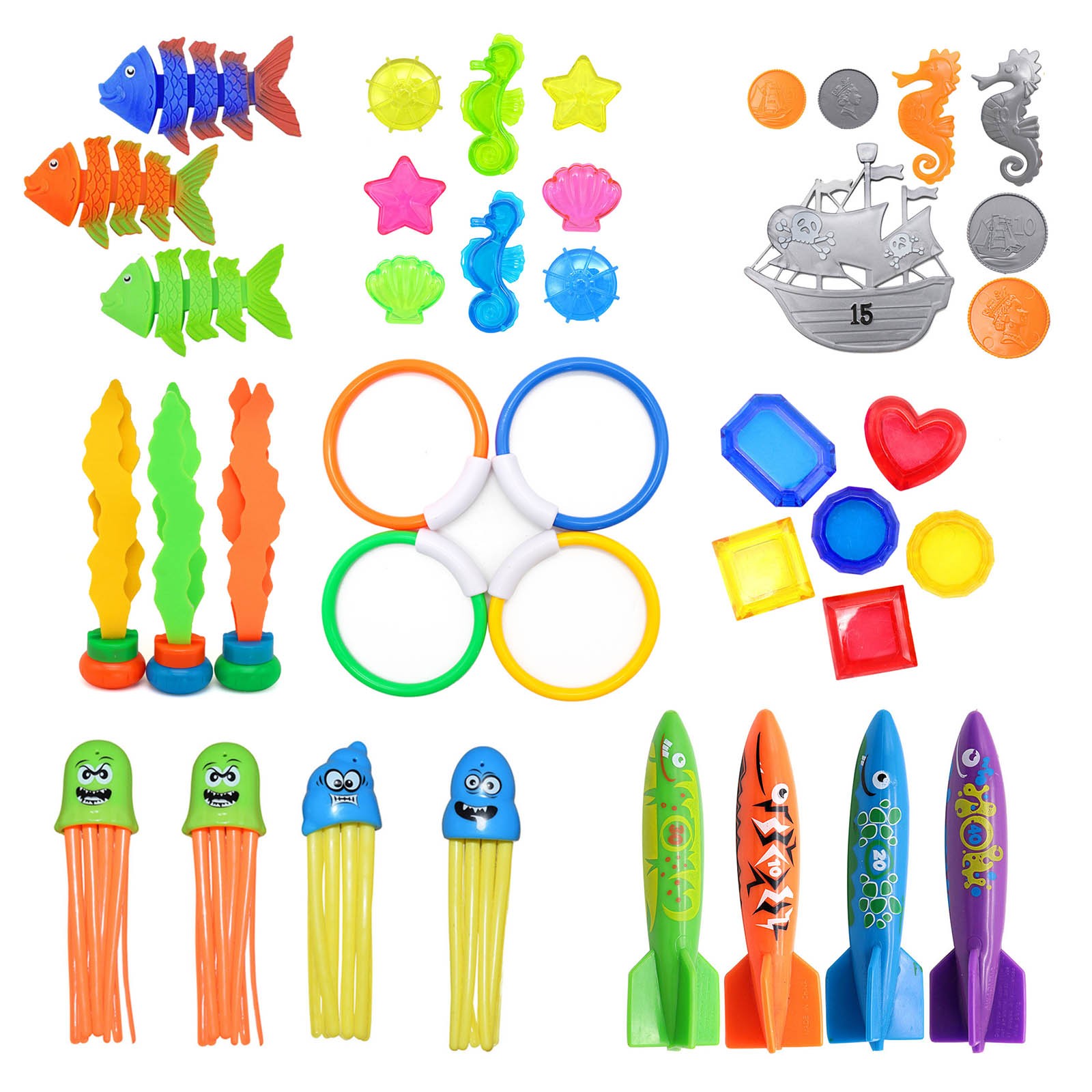 Set di giocattoli per piscina subacquea per immersioni subacquee gioco subacqueo anello per pesci piscina giochi d&#39;acqua Set regalo per allenamento giocattoli per bambini