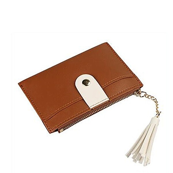 PURDORED 1 Pc Women Tassel Card Holder Wallet Small Credit Card Case PU Female Minimalist Zipper Mini Coin Purse Wallet: khaki