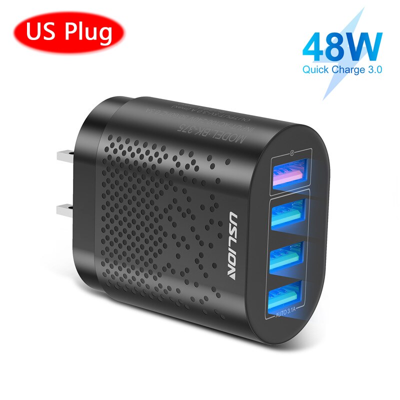 USLION 48W Quick Charge QC 3.0 USB Universal Mobile Phone Charger Wall Fast Charging Adapter For iPhone Samsung Huawei Xiaomi 12: US Black