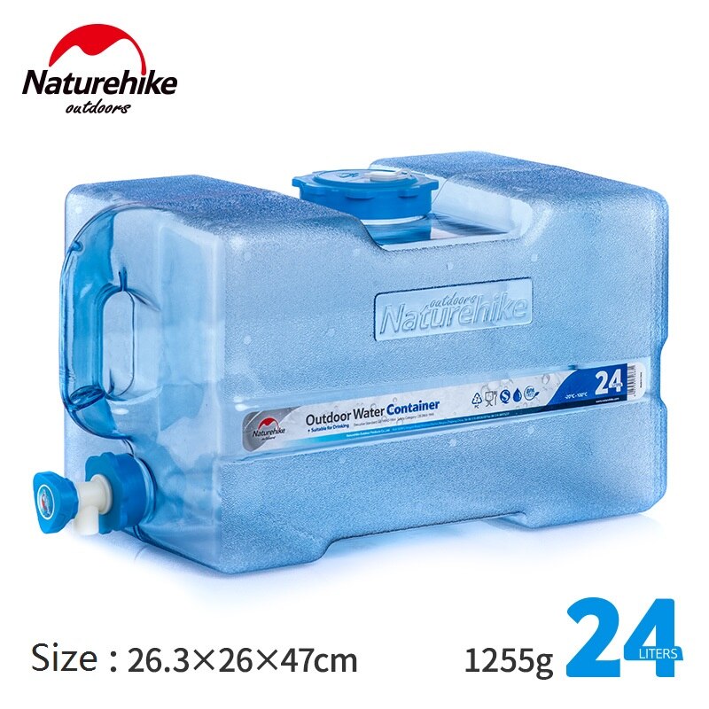 Naturehike-contenedor de agua para PC de grado alimenticio, cubo de agua de gran capacidad para exteriores, senderismo, Camping, con grifo: 24L