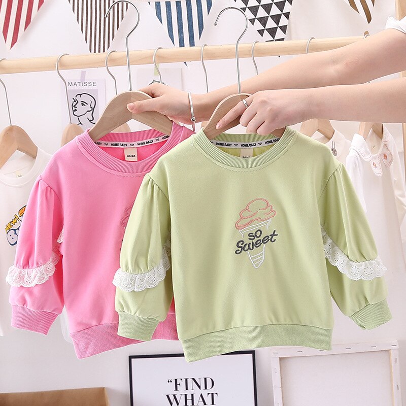 Baby Meisje Zoete Kant Trui Lente Herfst Lange Mouwen Base Shirt Meisjes Tops Kids Baby Meisjes Doeken