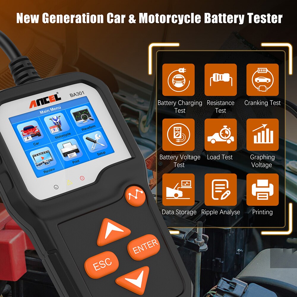ANCEL BA301 – testeur et analyseur de batterie de voiture, outils de Test de Circuit pour voiture/moto, 6V, 12V
