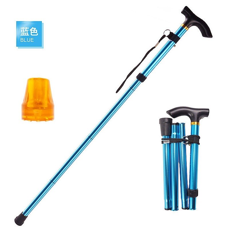 Multifunction bengala telescópica dobra muletas caminhadas vara muleta idosos vara de metal bengala trekking ao ar livre pólos: Blue  Send Tendon Booties 1