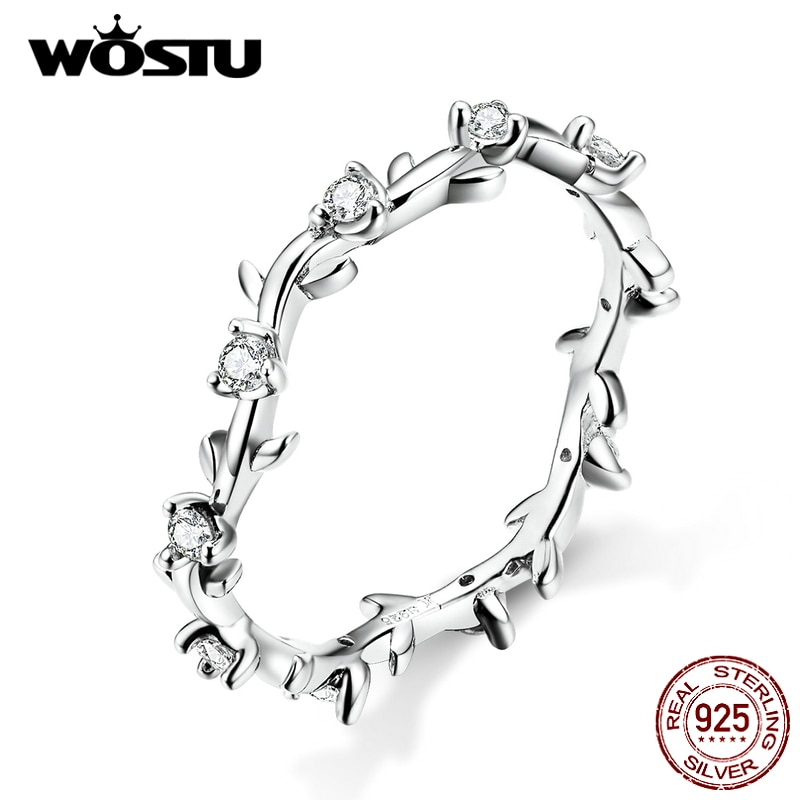 Wostu Echt 925 Sterling Zilveren Tak Met Schoon Zirkoon Ringen Voor Vrouwen Mode-sieraden CQR625