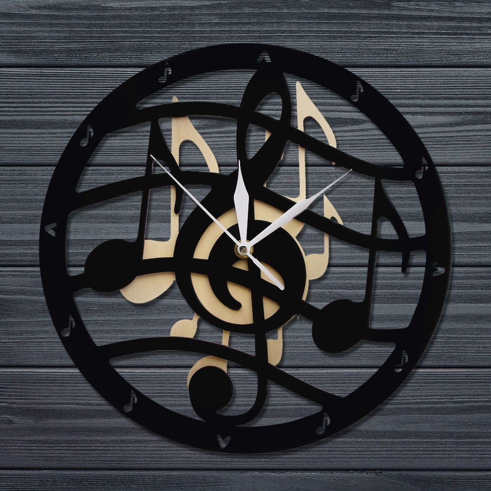 Musical Theme Wooden Wall Clock Music Notes Treble Clef Silent Sweep Clock Wall Watch Sheet Music Wall Art Musician Home Decor