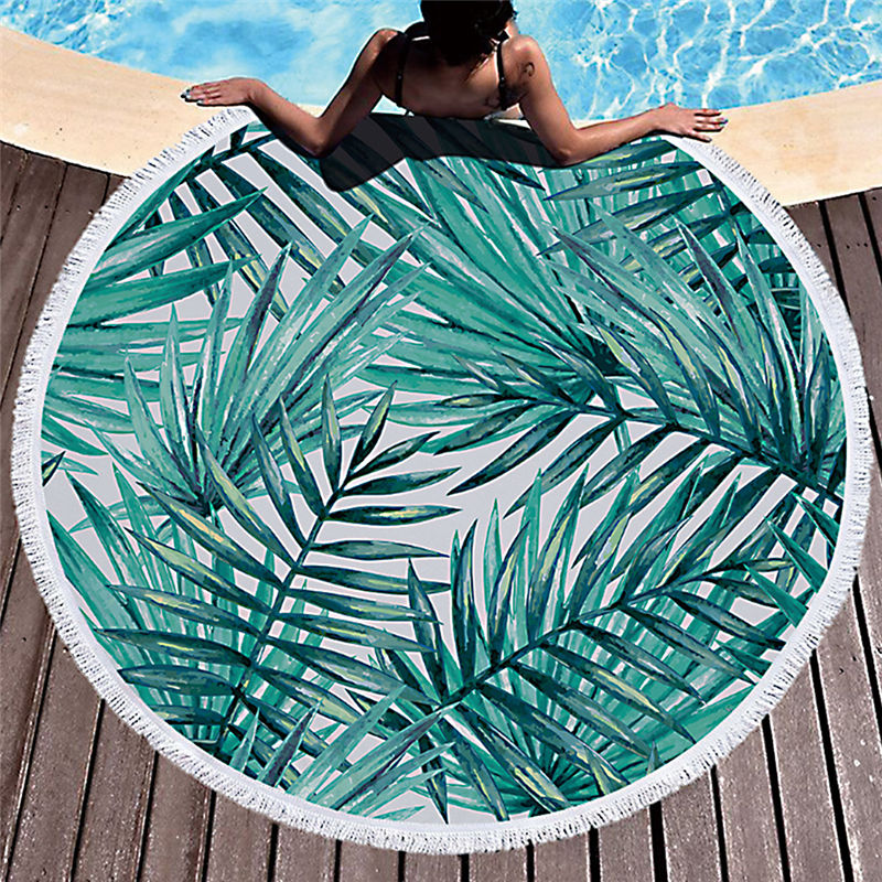 Printed Large Leaves Flower Beach Towel Round Microfiber Beach Towels Roundie Adults Serviette De Plage Toalla Playa: 7