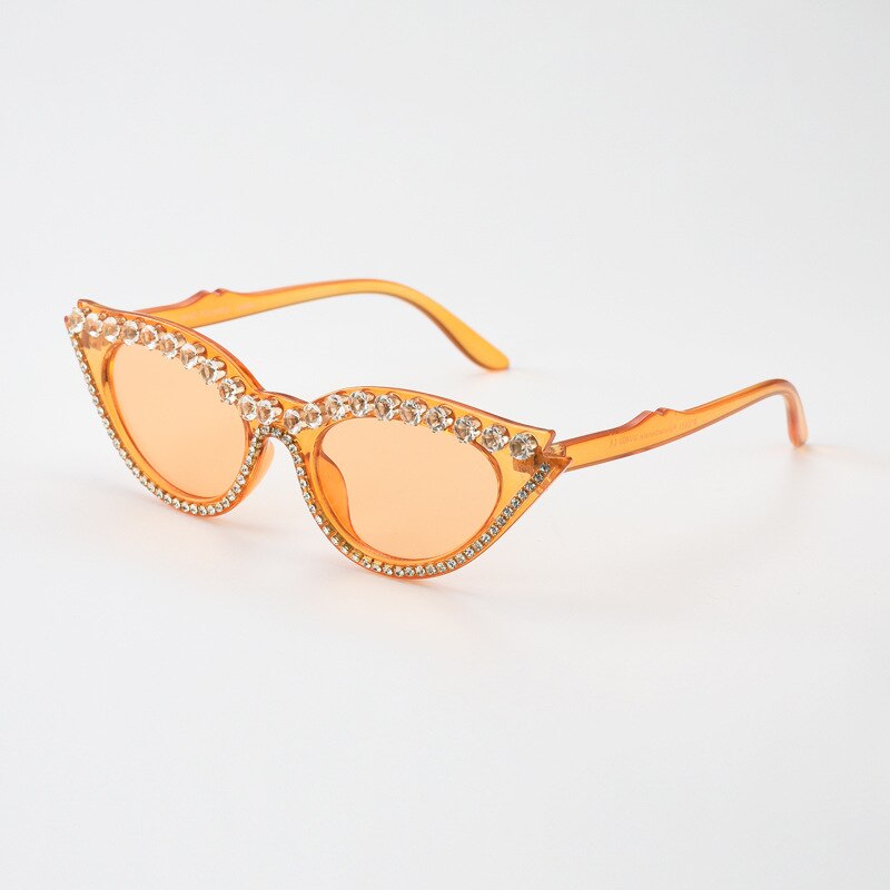Retro cat eye dame diamant stel solbriller berømthed solbriller personlighed solbriller skygge briller sommer: C05 orange