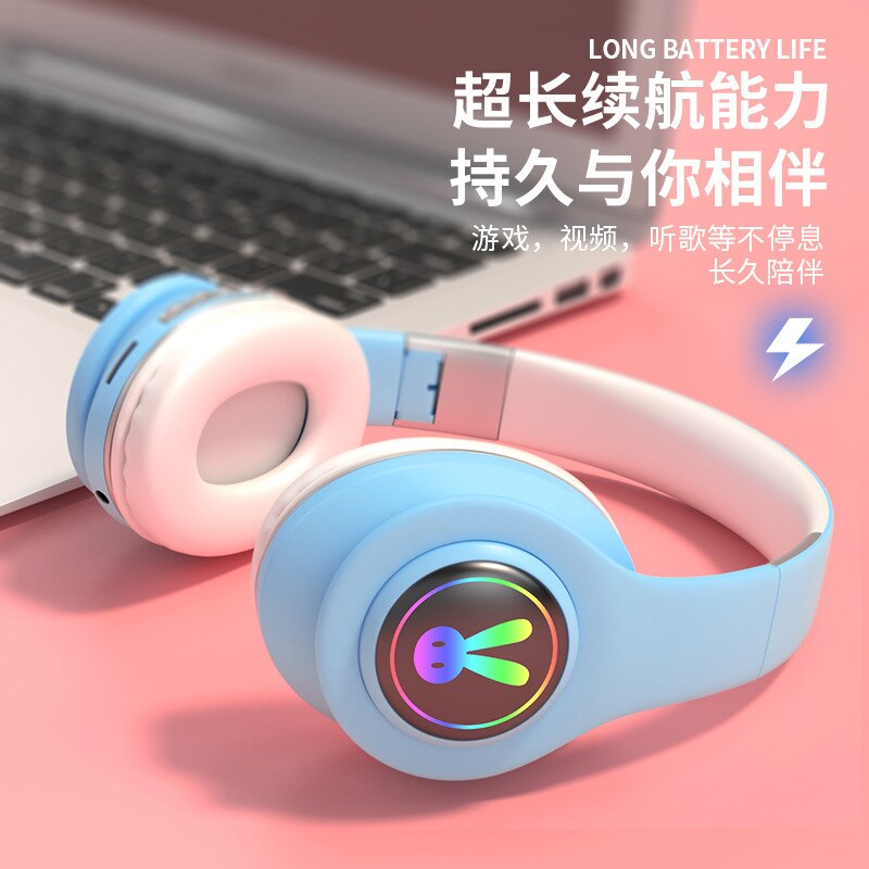 Stijl bluetooth headset headset draadloos lichtgevende koptelefoon studenten computer gaming headsets macarons bluetooth headset