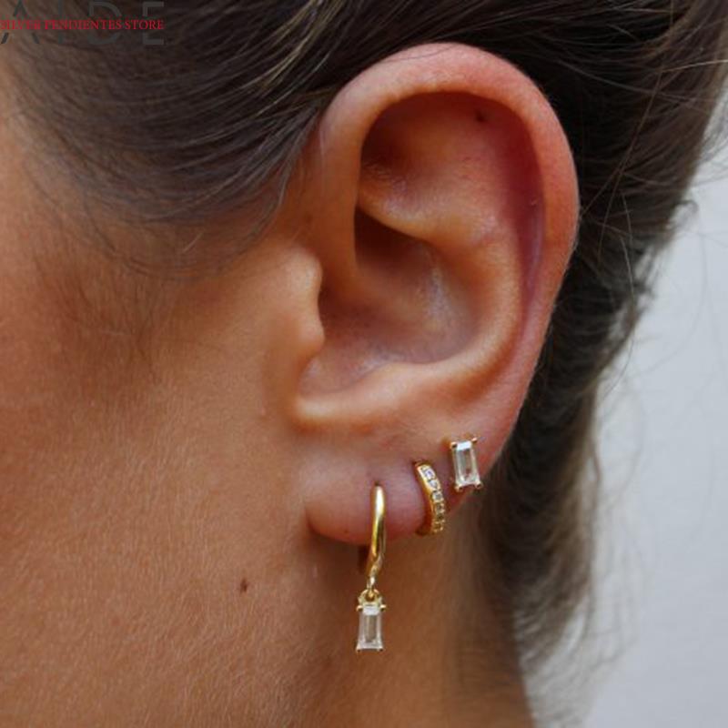 AIDE 3 piezas para mujer, Pendientes colgantes de circón verde, negro, blanco y púrpura, aros chapados en oro, joyería de