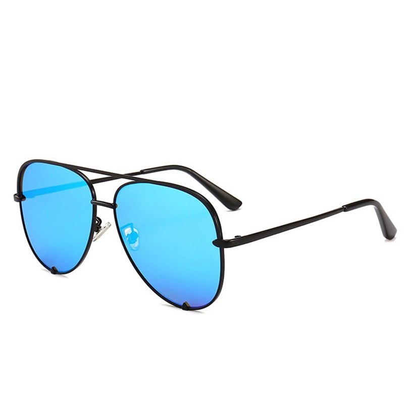 Flad top luftfart solbriller kvinder  uv400 retro mærke luksus spejl solbriller til kvindelige damer metalramme briller: D553 sort isblå