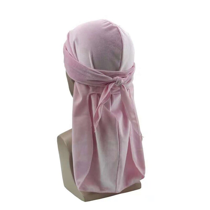 Mannen Fluwelen Lange Staart Durag Hip Hop Tulband Ademend Bandana Hoed Fluwelen Zijdeachtig Satijn Durag Doen Doo Du Rag Lange staart Headwrap: Roze