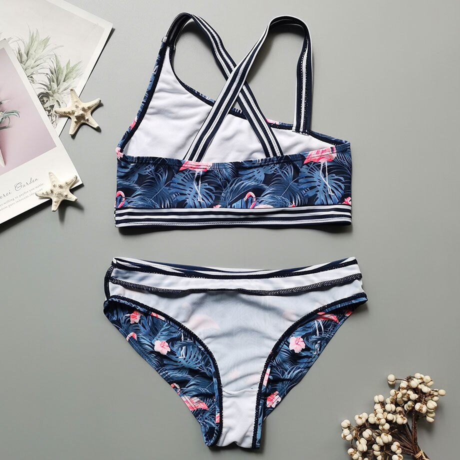 Bañador de flamenco para niña de 3 a 14 años, Bikini cruzado para niñas, traje de baño de dos piezas para niñas, ropa de baño para niñas, ropa de playa