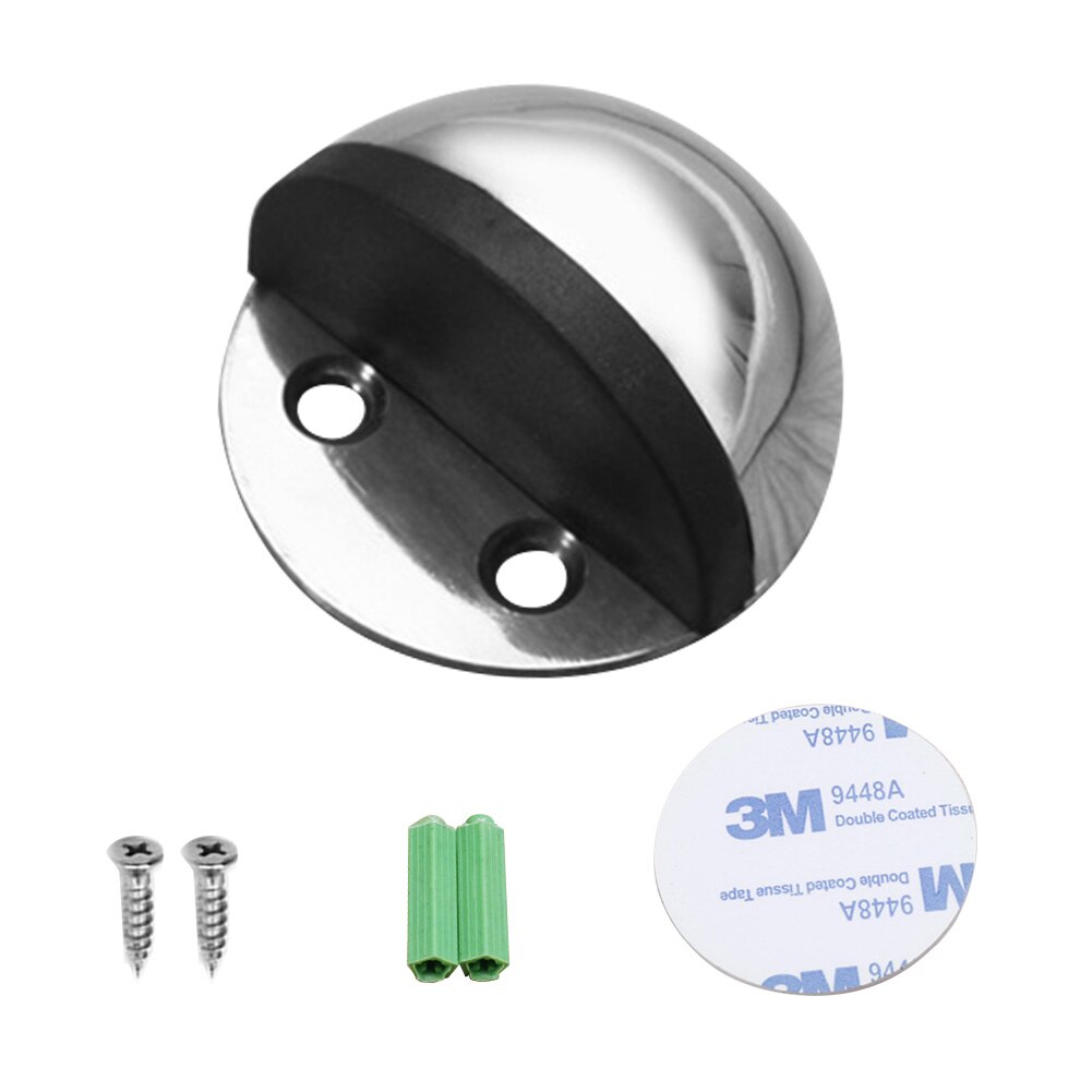 Stainless Steel Sticker Door Stops Rubber Door Stopper Anti-Collision Wood Toilet Door Holder Catch Doorstop Furniture Hardware: Silver
