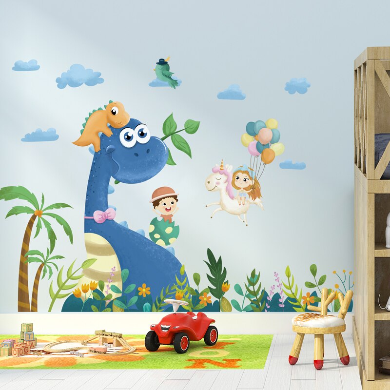 [Shijuekongjian] Cartoon Dinosaurus Dieren Muurstickers Diy Air Ballonnen Mural Decals Voor Kinderen Kamers Baby Slaapkamer Decoratie