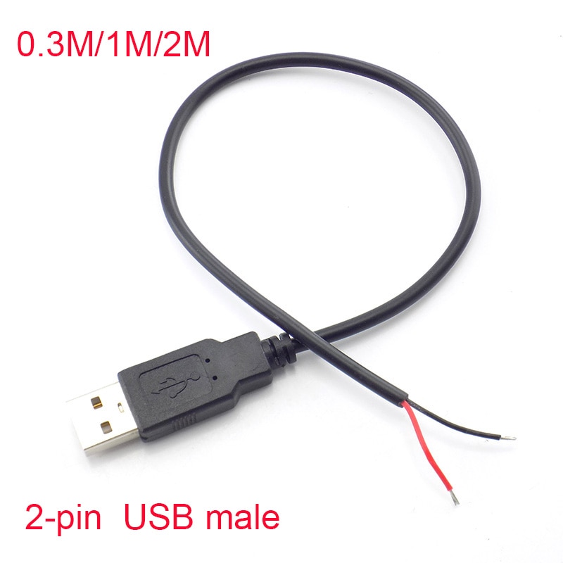 5v usb 2.0 2 pin 2 draad diy usb mannelijke jack connector kabel stroom oplaad verlengkabel snoer 0.3m/1m/2m connector adapter