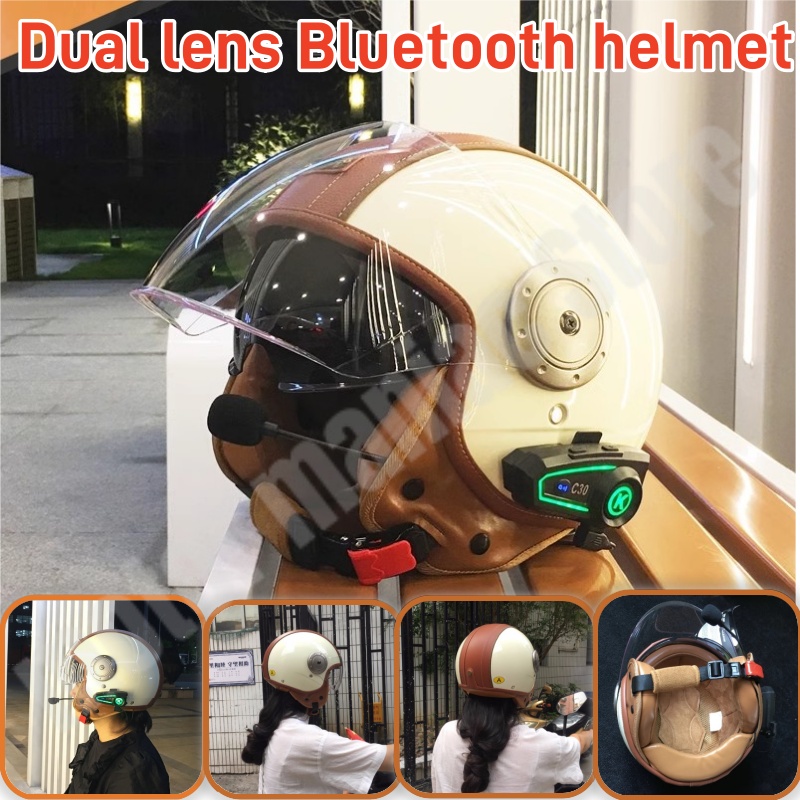 Elektrische Motorrad Intelligente Bluetooth Helm Warme Gehörschutz Motorrad Retro Stil Helm Drei-viertel Halb Helm