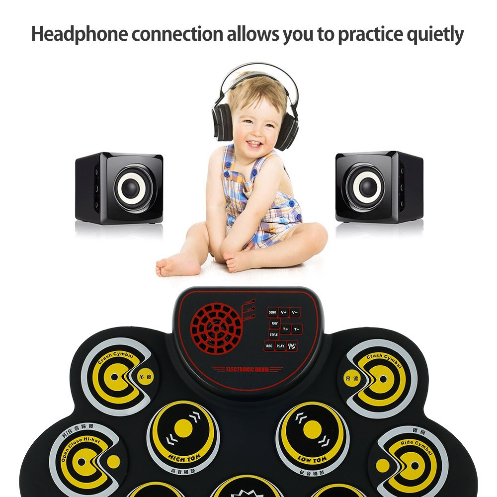 Compact Size Electronic Drum Set Portable Roll-Up Drum Digital Electronic Drum Kit Built-in Speaker for Beginners Kids