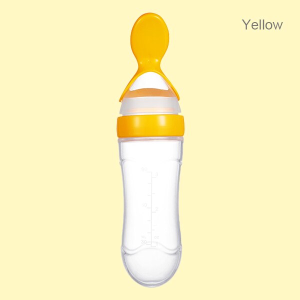 Beeshum 90ml Baby Squeezing Feeding Spoon Safety Silicone Training Baby Bottle Spoon Infant Cereal Food feed Spoon baby gadgets: yellow round bottom