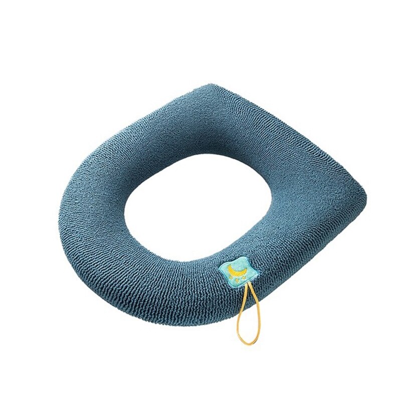 Universal- Wc Sitz Abdeckung warm Gestrickte Wc Sitz Pad Weiche Reine Farbe schließt matt Winter Schlecht Zubehör Bidet Abdeckung: Blau mit handhaben