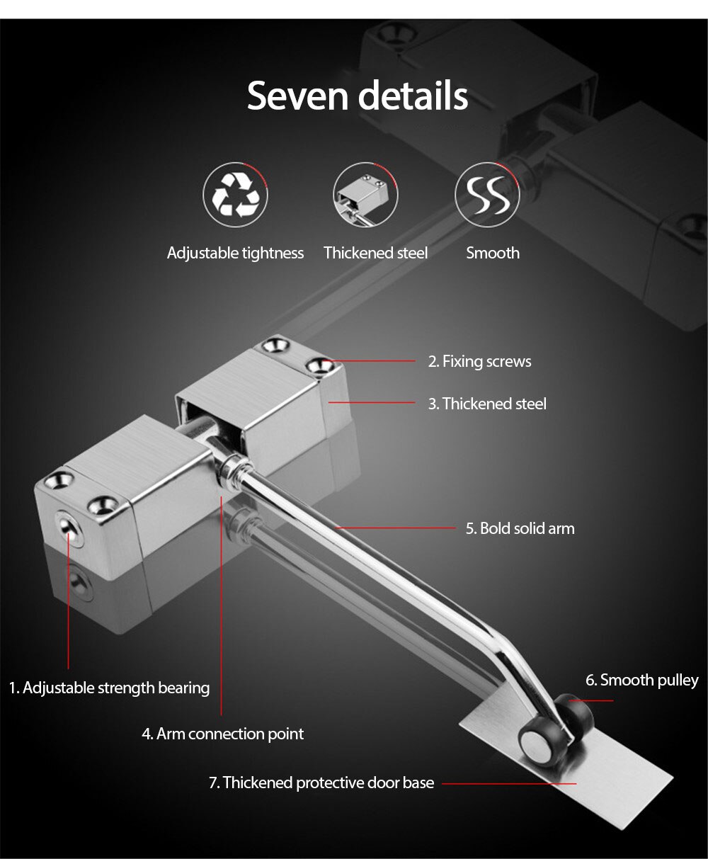 Easy Install Automatic Spring Door Closer,Small Door Catche 180 Degree Not Positioning Automatic Close The Door Fire Tools Acces