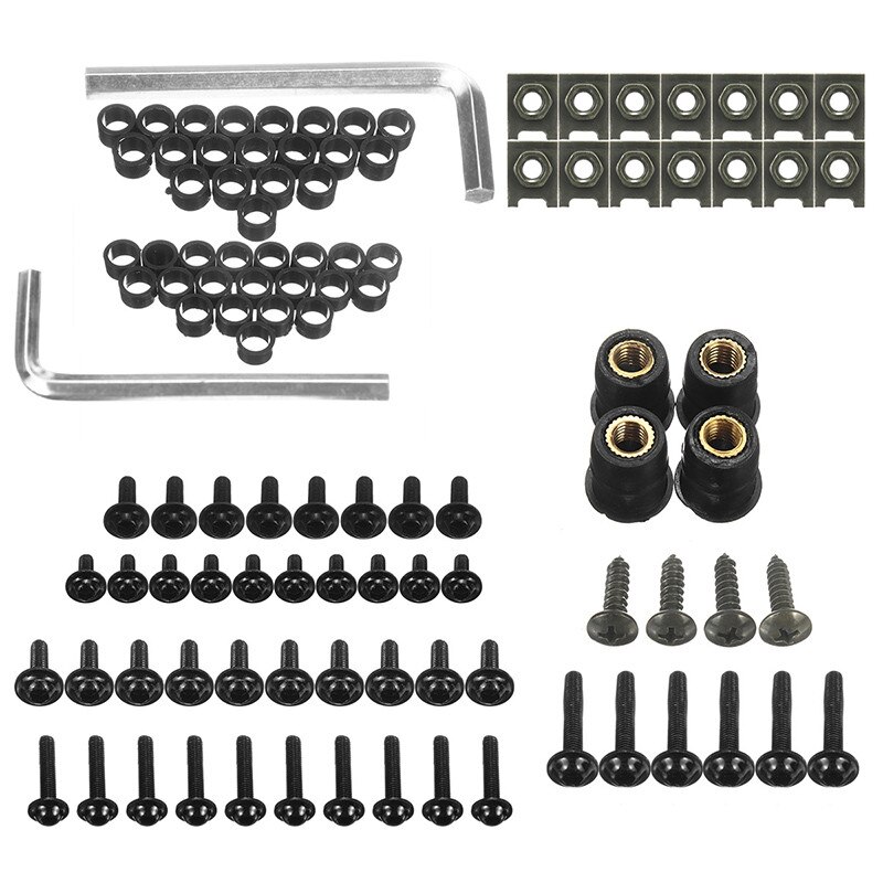 107Stck Universal- Motorrad Verkleidung Körper Schrauben Bausatz Verschluss Clips Schraube Muttern Für Kawasaki für Suzuki für Yamaha ect: Schwarz