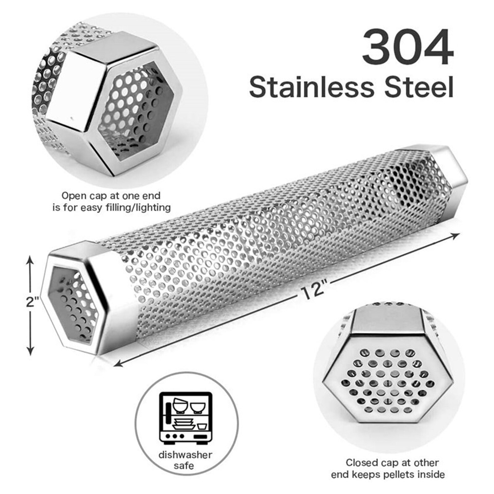 12" Stainless Steel Smoker Box BBQ Wood Chip Smoke Box Charcoal Gas Grill