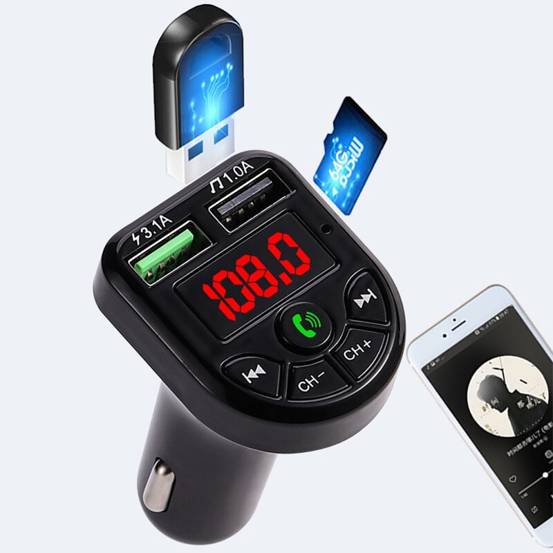 Elistooop FM Transmitter Car Kit MP3 Modulator Player Wireless Bluetooth 5.0 Handsfree Audio Receiver 3.1A Dual USB Fast Charger