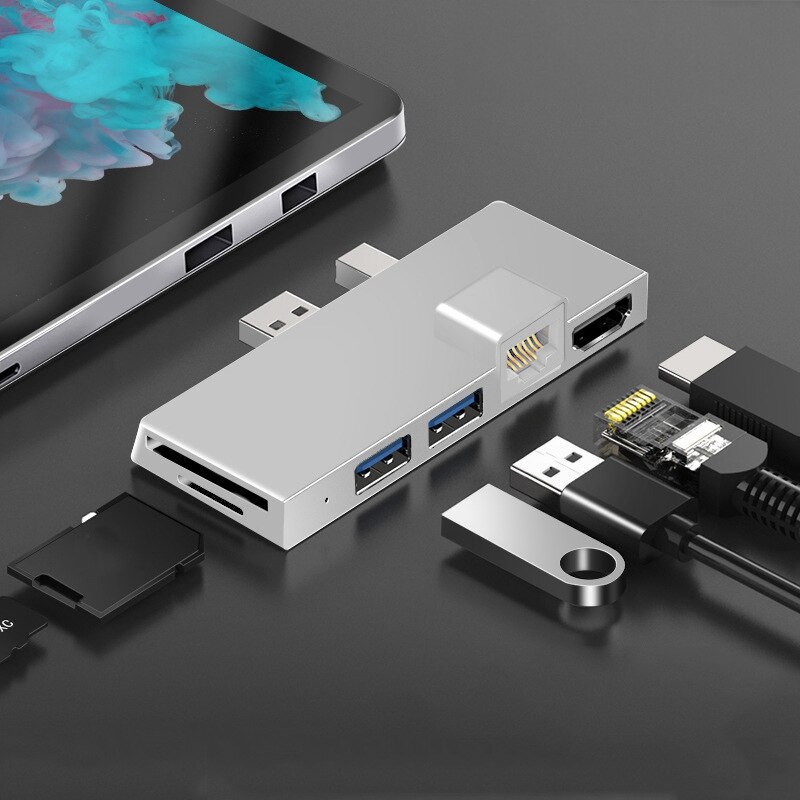 Hub pour Surface Pro 3/USB-C 6, séparateur de Type C à 4K, Compatible HDMI/Gigabit Ethernet /USB3.1/SD TF, 4/5