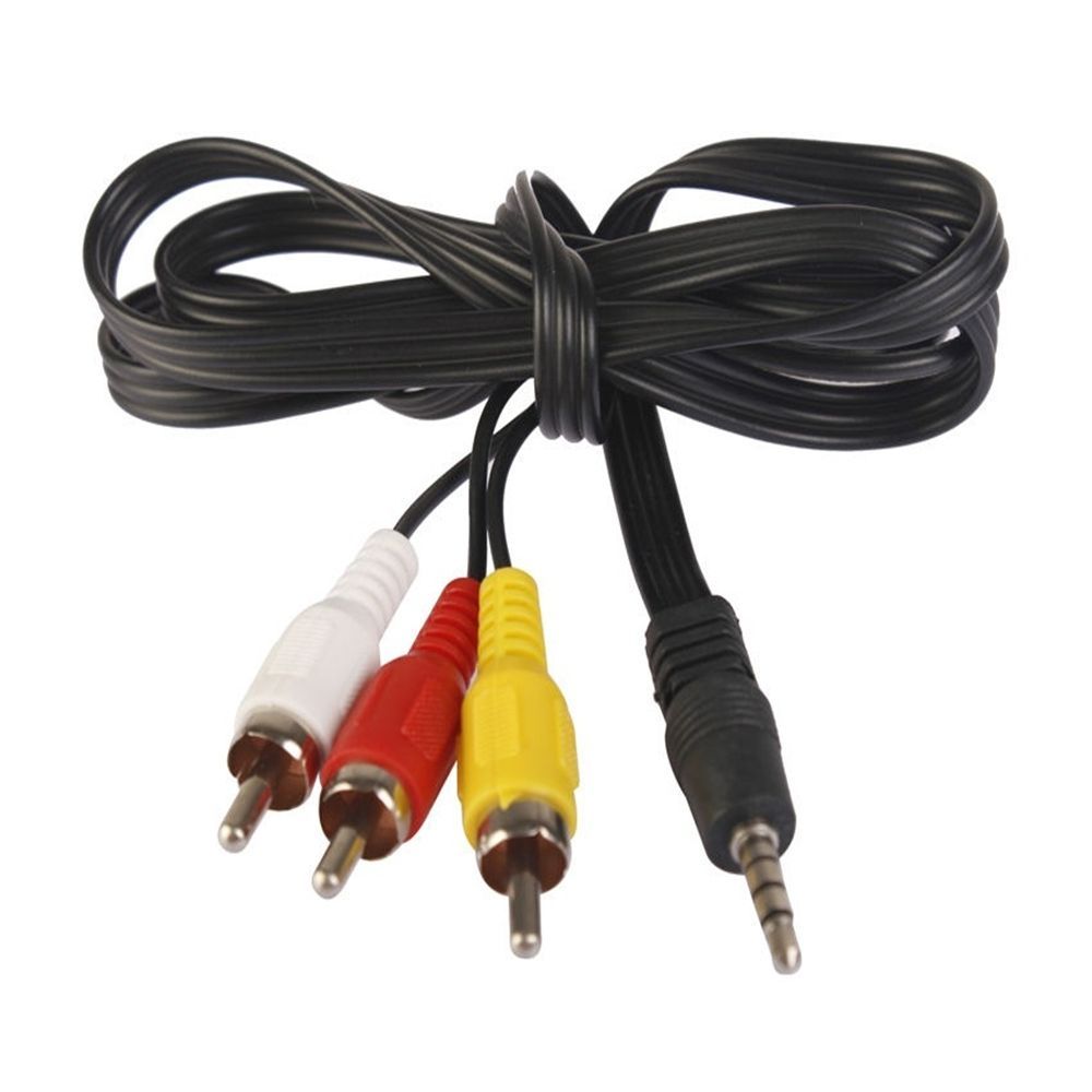 Rca-hane svart 3 rca 3.5mm- jack till rca-kontakt adapter omvandlare videokablar tråd ljudkabel av