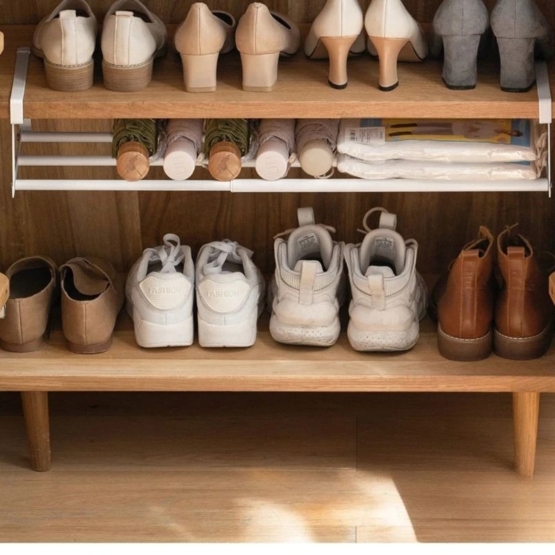 Étagère à chaussures réglable, organisateur superposé peu encombrant pour armoires à chaussures de maison, porte-chaussures sous étagère avec panier suspendu