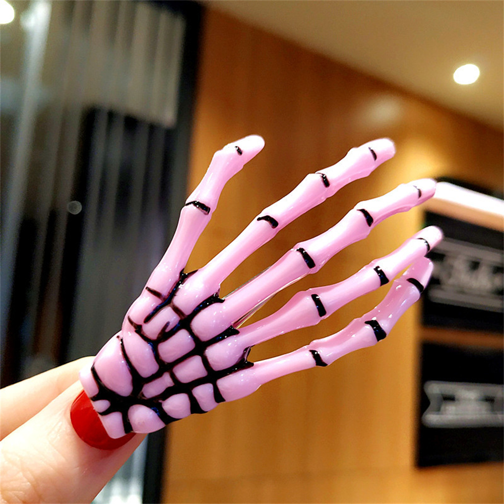 Fermaglio per capelli a mano con scheletro creativo per donna ragazza stile gotico forcina colorata trucco di Halloween copricapo per feste accessori per capelli: Oro