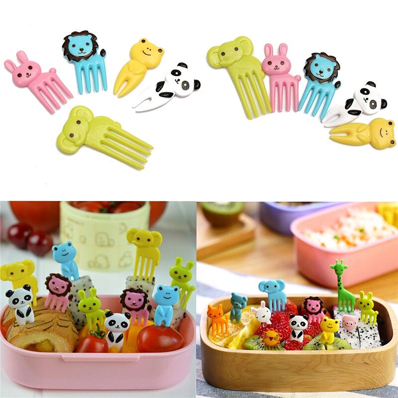 10 pz per Bento Kawaii Alimenti di Origine Animale di Frutta Forchette Scatola di Pranzo Accessori arredamento Strumento per Il Campeggio di picnic Cucina