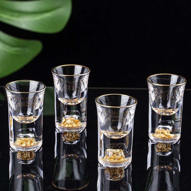 Baijiu – ensemble de tasses à vin avec feuille d'or, verre en cristal de , verre solide, ensemble de verres à vin de style chinois, ensemble de verres à vin