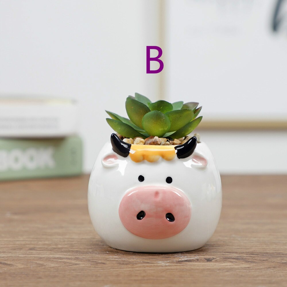 Dessin animé Animal Pot de fleur Pot d'intérieur Succulent plante Pot décoration de la maison artisanat décoration: B