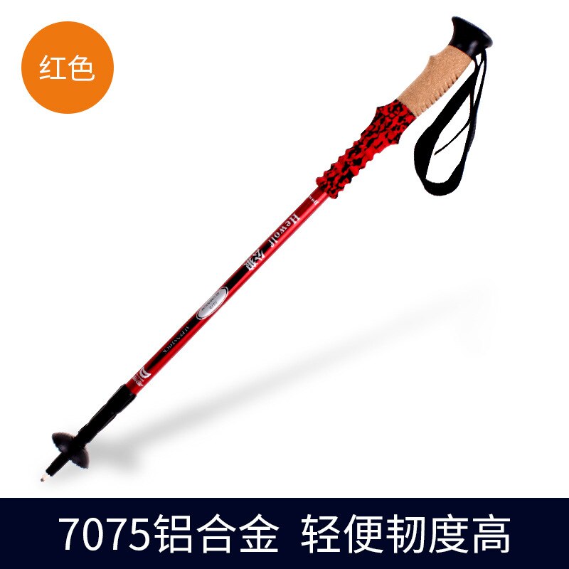 Hewolf Climbing Stick 7075 Outdoor Crutch Walking Stick Folding Telescopic Climbing Stick Equipped with Straight Handle: Red