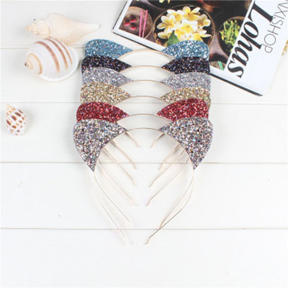 1pcs Cute Shiny Sequins Cat Ears Headband For Girl Cat Ears Hairband Kid Hair Accessories For Women Cartoon Headband
