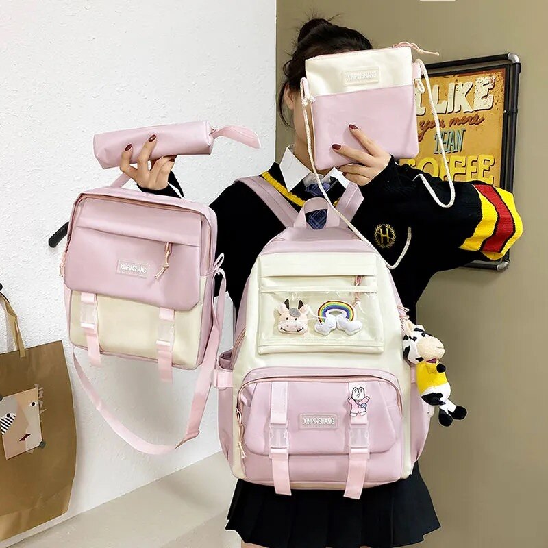 4 unids/set de lona mochilas para mujeres lindo bolsas para la Escuela de las niñas adolescentes bolsas los estudiantes mochilas para mujer mochila