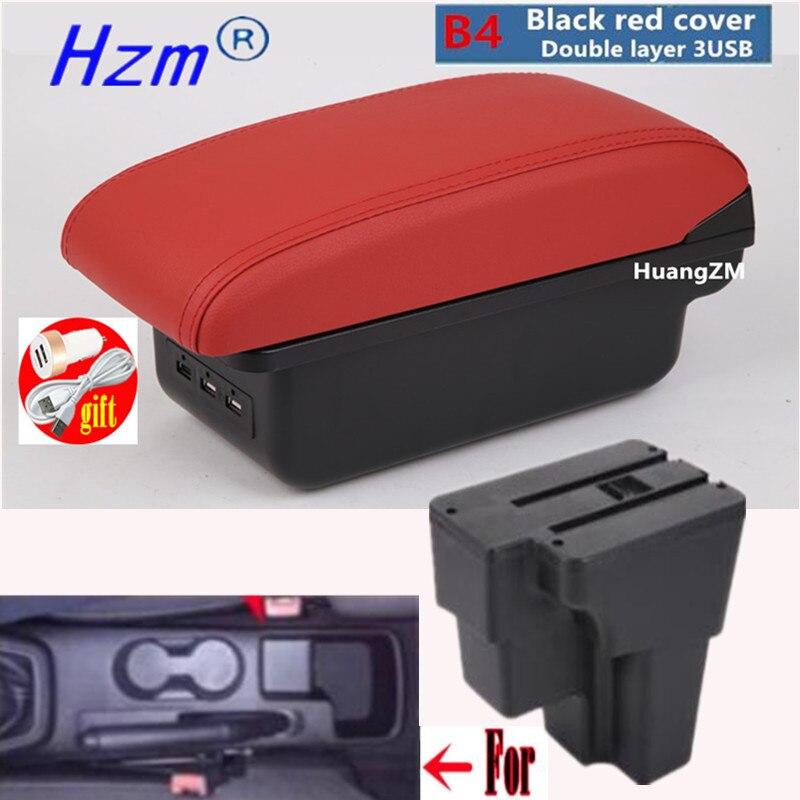 For KIA RIO Armrest For Europe South America Retrofit parts Car Armrest box Center Storage car accessories USB: B4 Black red cover