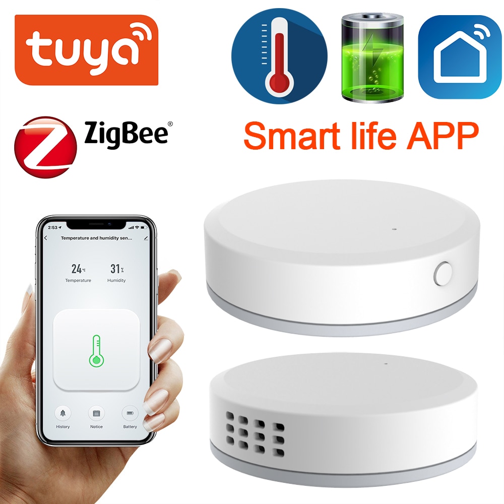 Tuya zigbee temperatuur-vochtigheidssensor, mini-ingebouwde batterij, slimme app voor slimme woningautomatisering, lcd-scherm