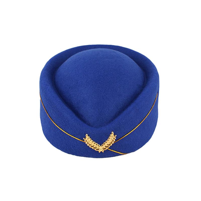 Women Air Stewardess Hat Woolen Flight Attendant Hat Stewardess Cap for Costume Cosplay Musical Performance - Size M(Navy Blue): Blu