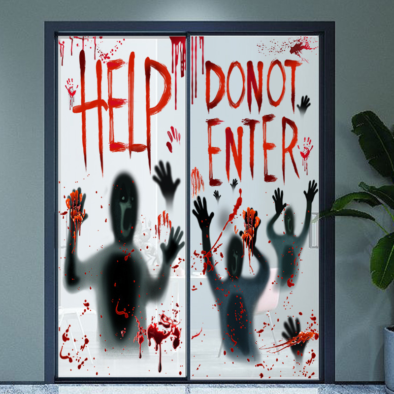 Horrible Halloween Bloody Handprint Stickers Wall Window Door Floor Decal Stickers Halloween Party Decoration Haunted House