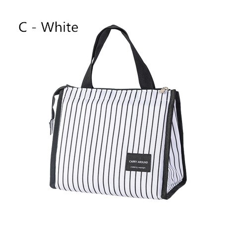 Sac à déjeuner isolé Portable pour femmes hommes boîte à dîner thermique refroidisseur poche école Bento fourre-tout organisateur de voyage pique-nique nécessaire: C White Lunch Bag