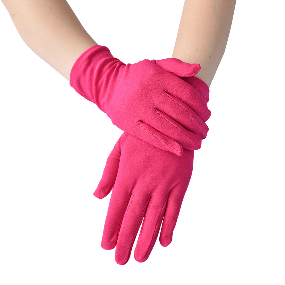 Lady Girl Short Finger Wrist Satin Gloves Evening Party Prom Costume Milk Stretch Gloves Etiquette Finger Mittens Cosplay Gloves: Rose Red