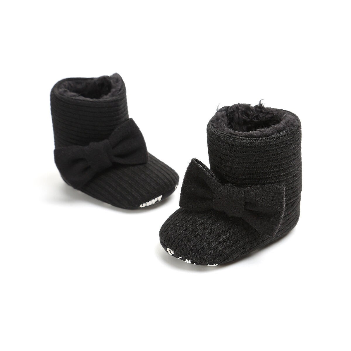 Babyschoenen baby laarzen winter baby jongen meisje schoenen plus fluweel dikke warme sneeuw katoen klittenband wieg strik 0-18m: Zwart / 7-12 maanden